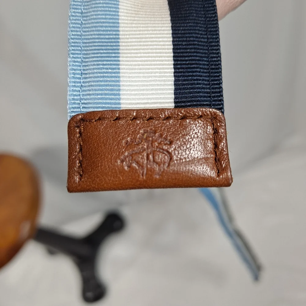 Brooks Brothers Blue Striped Fabric Double D Ring Belt